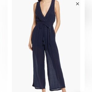 Raga Navy Blue & Gold Metallic Stripe Jumpsuit XS Festival Resort Wear NWT